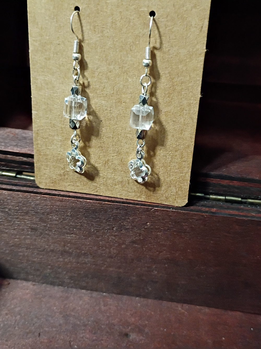 Silver Clear Crystal Dangle Earrings - Women Jewelry Handcrafted